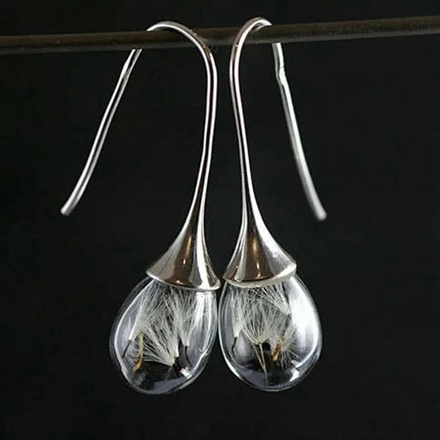 Dandelion Drop Earrings Teardrop Shape Dangle Earrings Temperament Ear Hook Anniversary Earrings for Women (Silver, One Size)