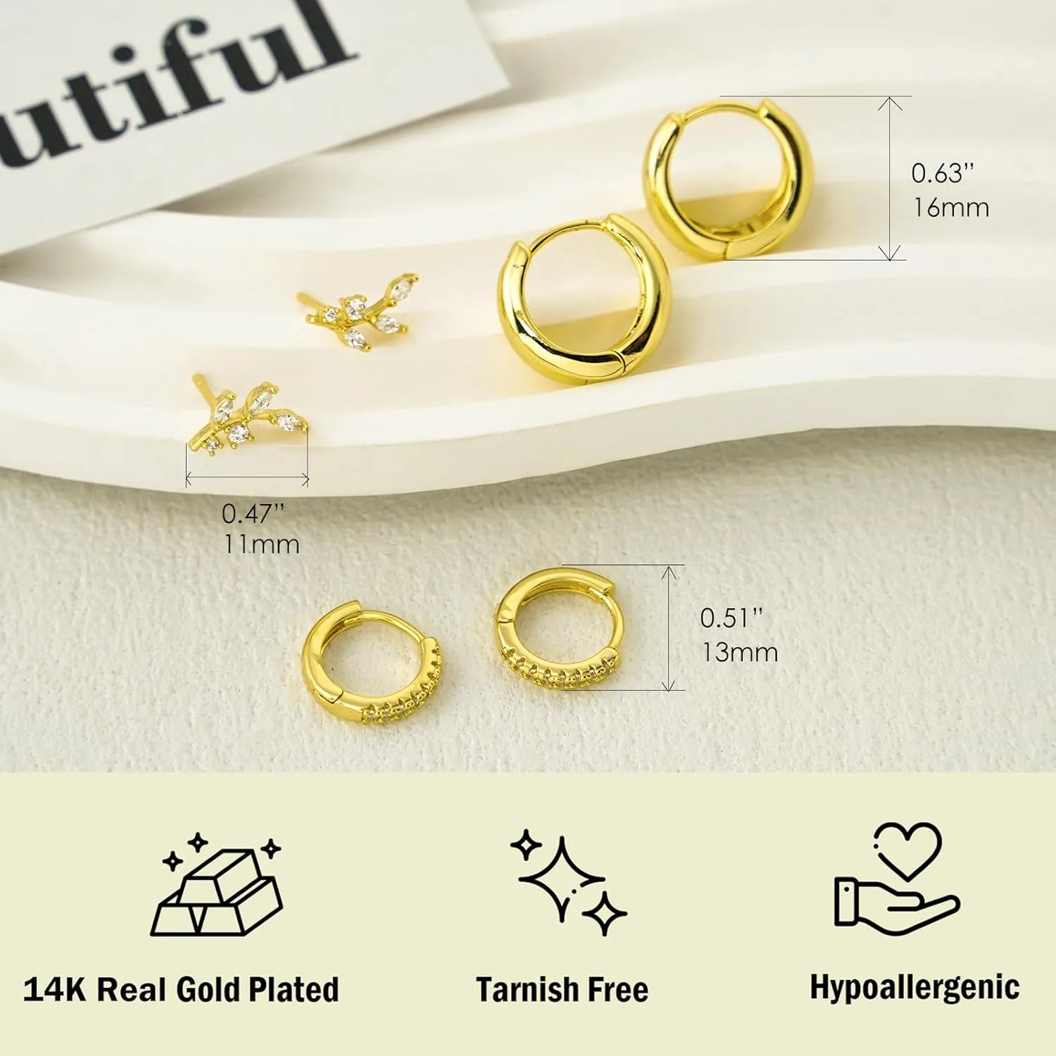 Dangle Hoop Earrings for Women 14K Gold Silver Plated Huggie Earring Sets for Multiple Piercing Dainty Hypoallergenic Cartilage Earring Stack Cubic Zirconia Pack Trendy Jewelry Gifts