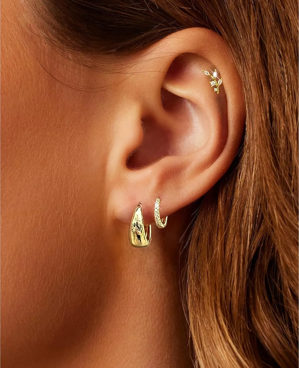 Dangle Hoop Earrings for Women 14K Gold Silver Plated Huggie Earring Sets for Multiple Piercing Dainty Hypoallergenic Cartilage Earring Stack Cubic Zirconia Pack Trendy Jewelry Gifts