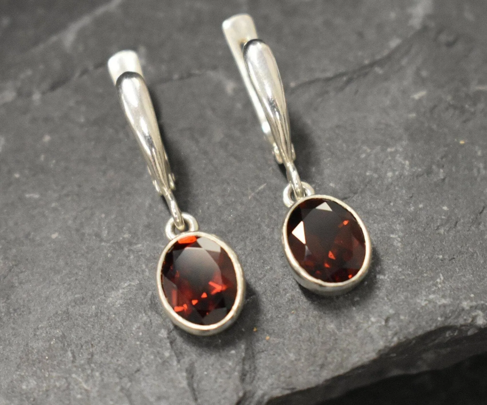Dangling Garnet Earrings - Natural Garnet Earrings - Long Red Earrings
