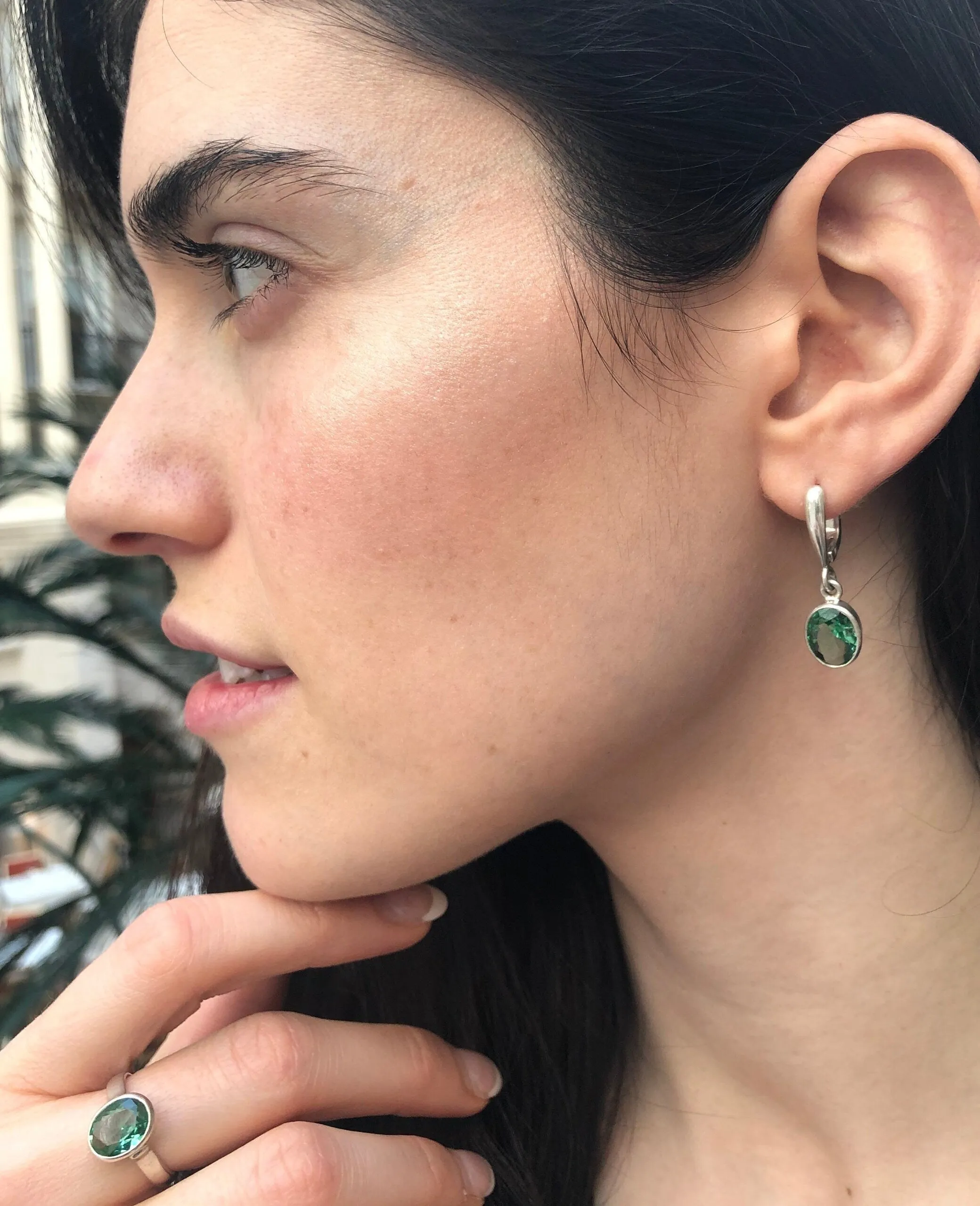 Dangling Mint Green Earrings - Emerald Drop Earrings - Vintage Oval Earrings
