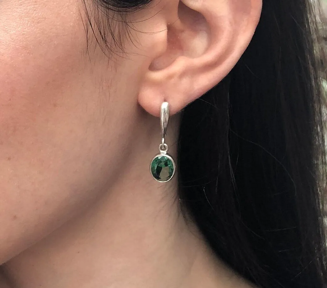 Dangling Mint Green Earrings - Emerald Drop Earrings - Vintage Oval Earrings