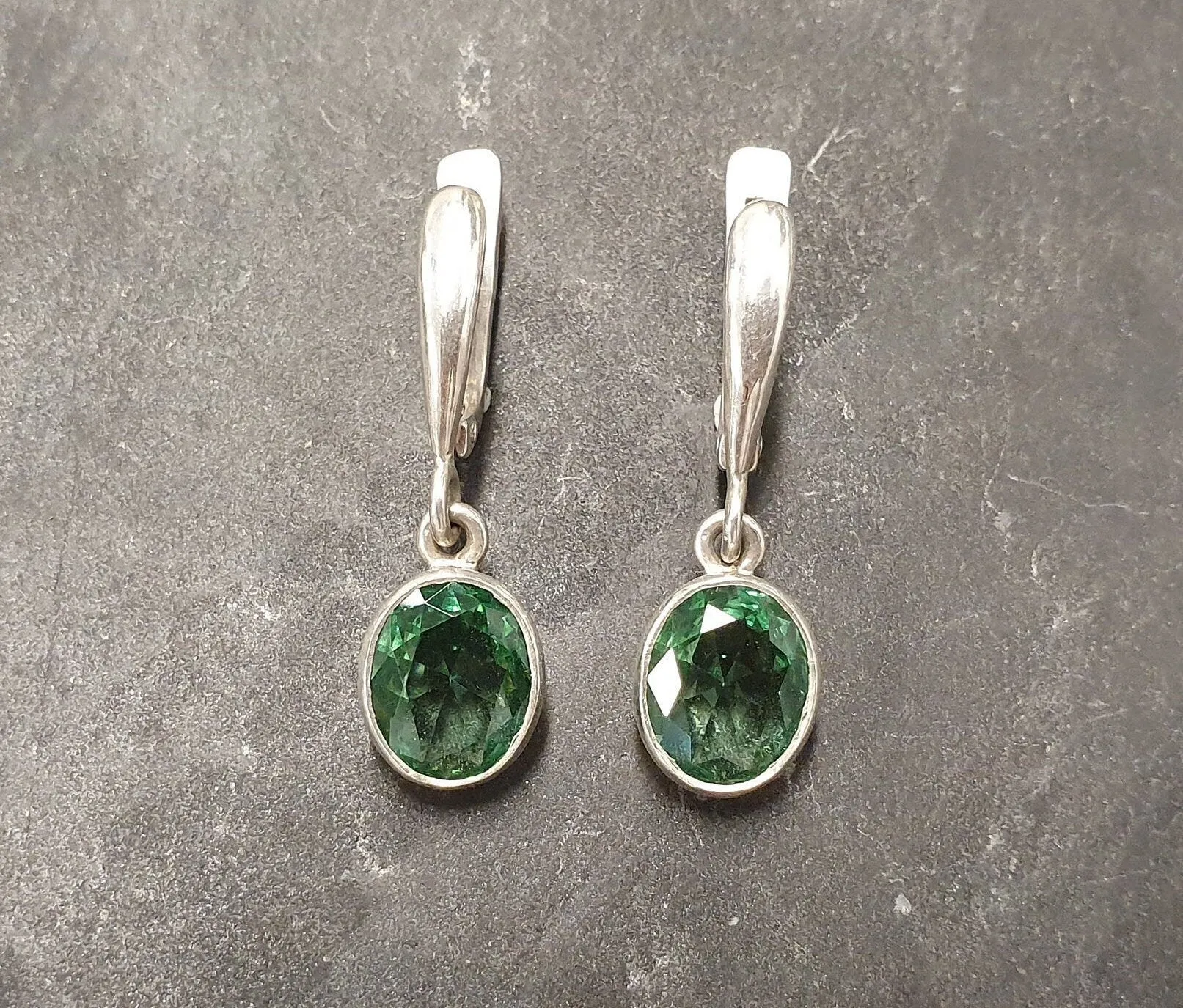 Dangling Mint Green Earrings - Emerald Drop Earrings - Vintage Oval Earrings