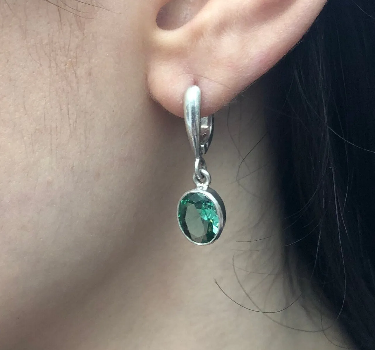 Dangling Mint Green Earrings - Emerald Drop Earrings - Vintage Oval Earrings