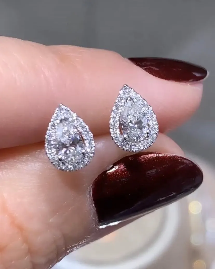 Diamond 0.52ct tw Fancy Pear Shape Center Stud Earrings with Halo