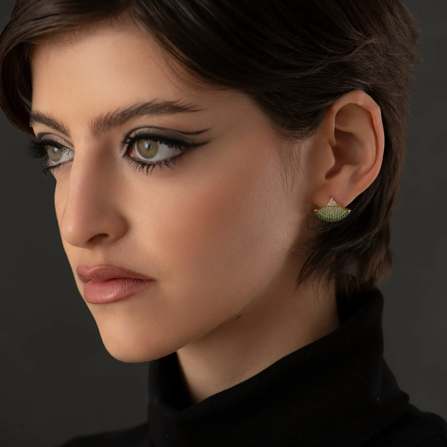 Diamond & Emerald Ombre Pave Fan Earrings