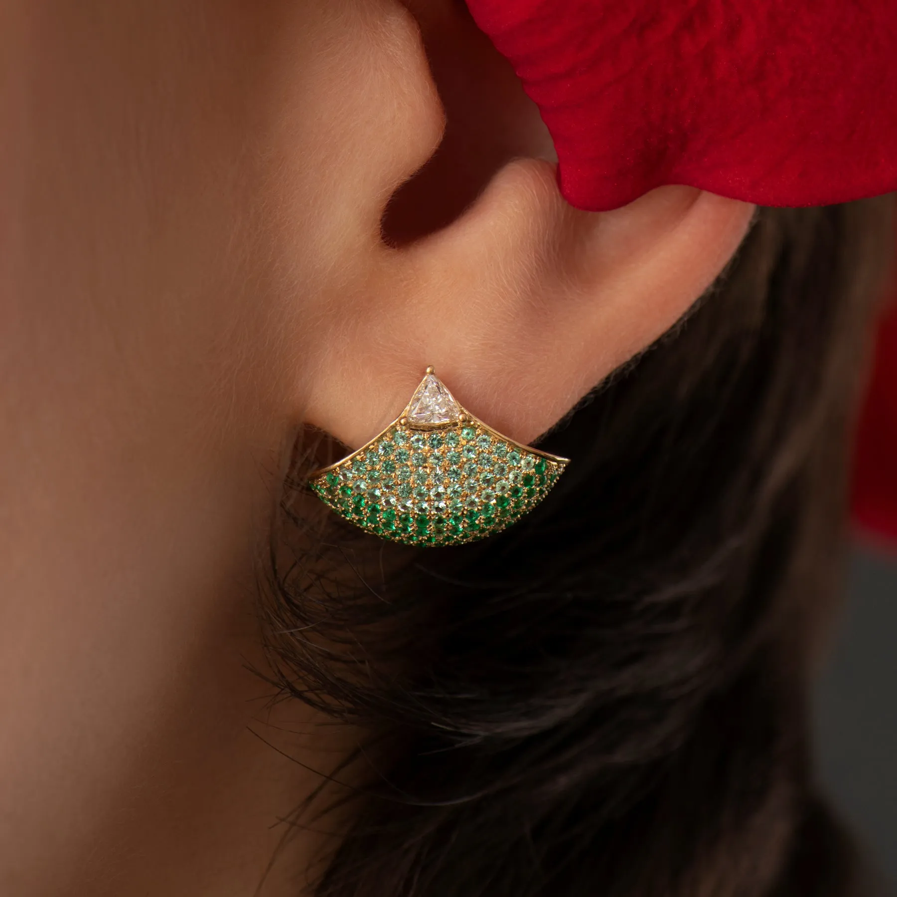 Diamond & Emerald Ombre Pave Fan Earrings