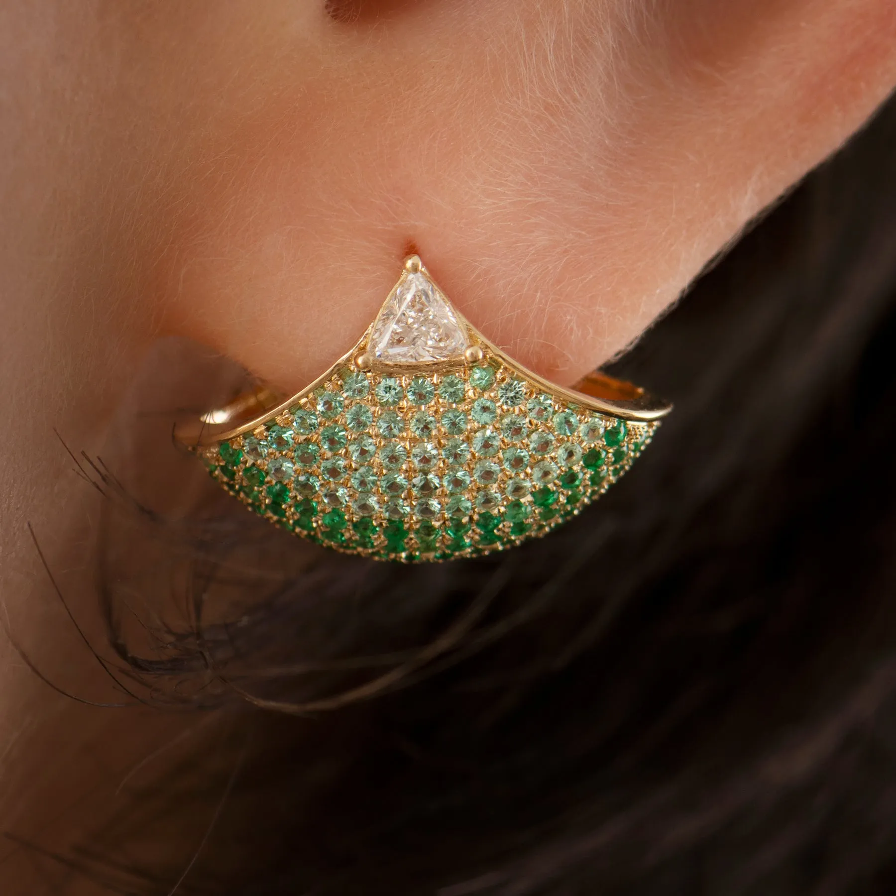Diamond & Emerald Ombre Pave Fan Earrings