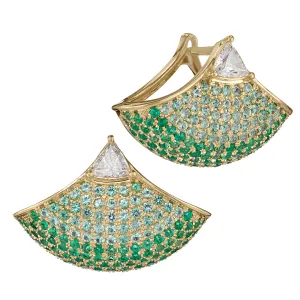 Diamond & Emerald Ombre Pave Fan Earrings