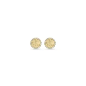 Diamond & Ridged Gold Button Stud Earrings