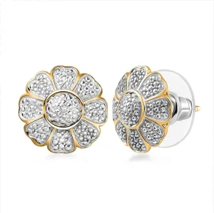 Diamond Floral Earrings in 18 K Yellow Gold Plated Mothers Day Gifts