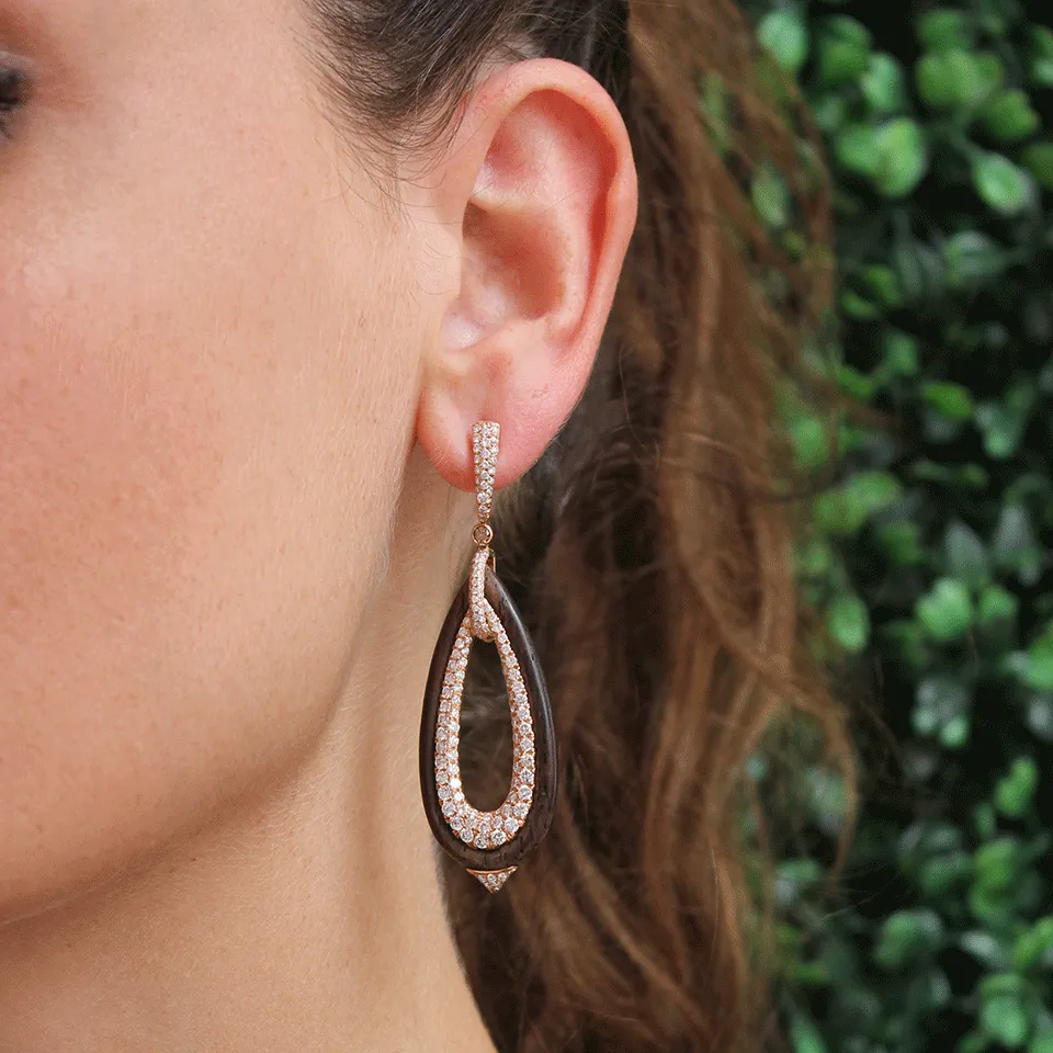 Diamond Pave And Ebony Wood Earrings