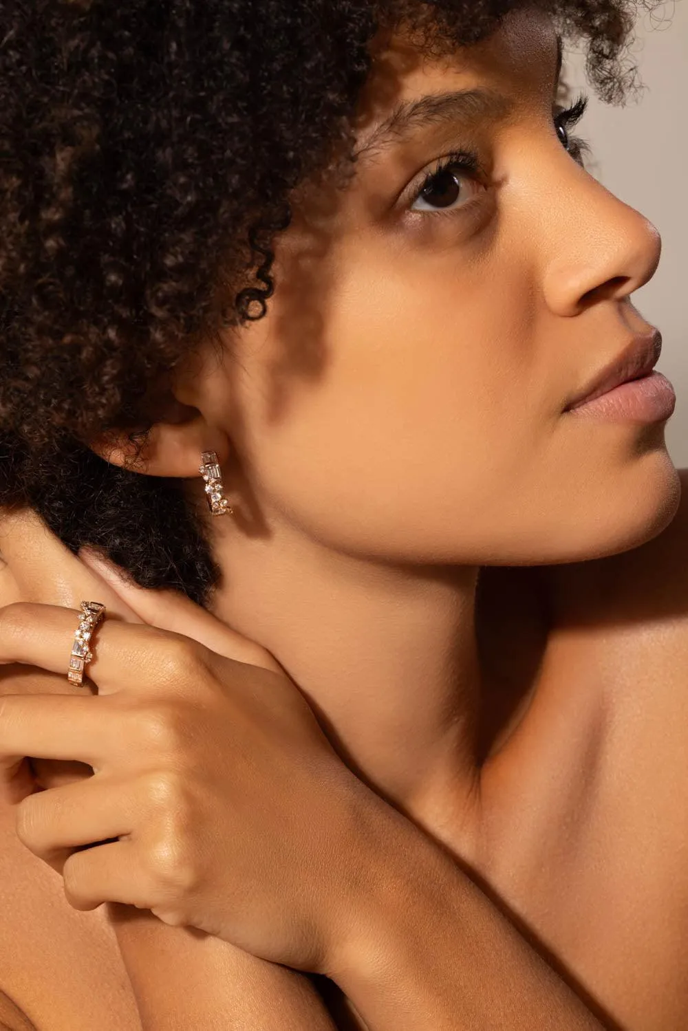 Diamond Scatter Baguette Hoop Earrings