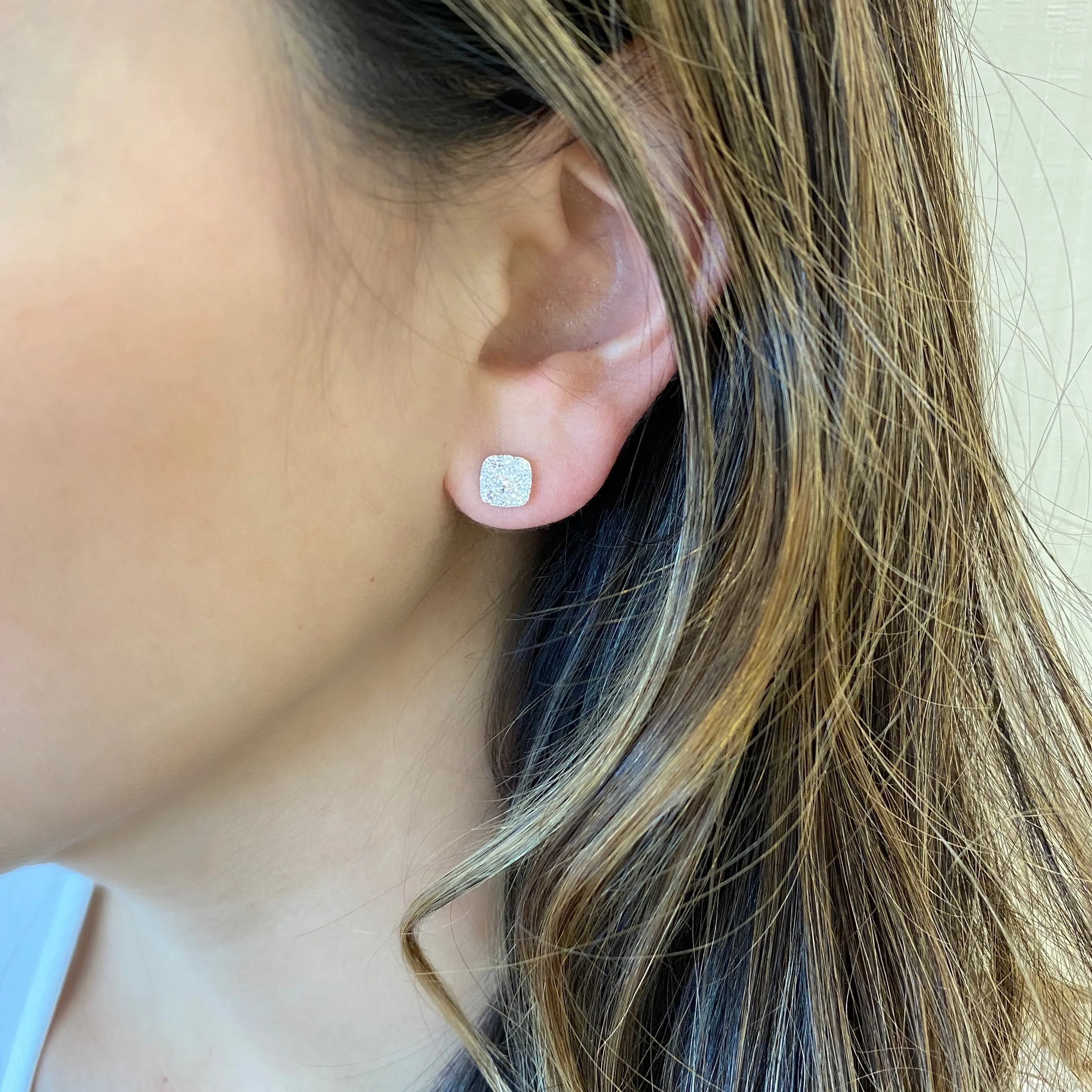 Diamond Small Cushion-Shaped Stud Earrings