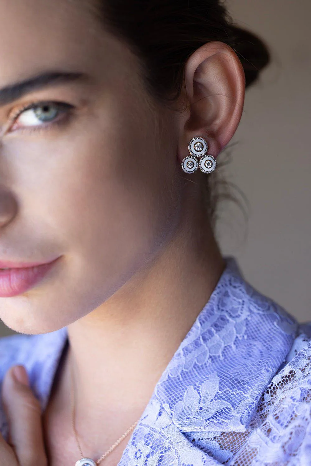Diamond White Enamel Earrings