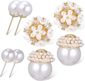 Didiseaon Classic Pearl Flower Earrings Set Double Sided Stud Earrings for Women Pearl Jewelry