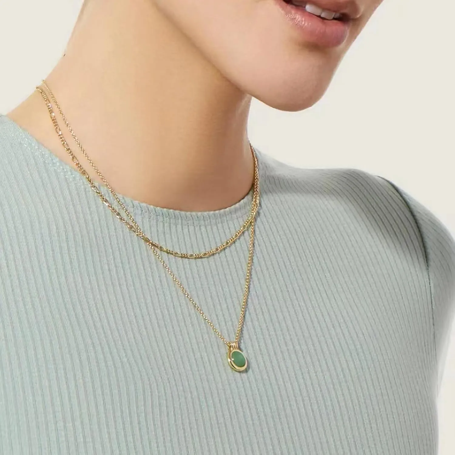 DISTANT DRUMS Simple Natural Green Aventurine Stone Jewelry Set for Women,Hoop Earrings,Bracelet,Necklace,18K Gold-plated Spiritual Gift,Fortunate Stone Jewelry,Choker