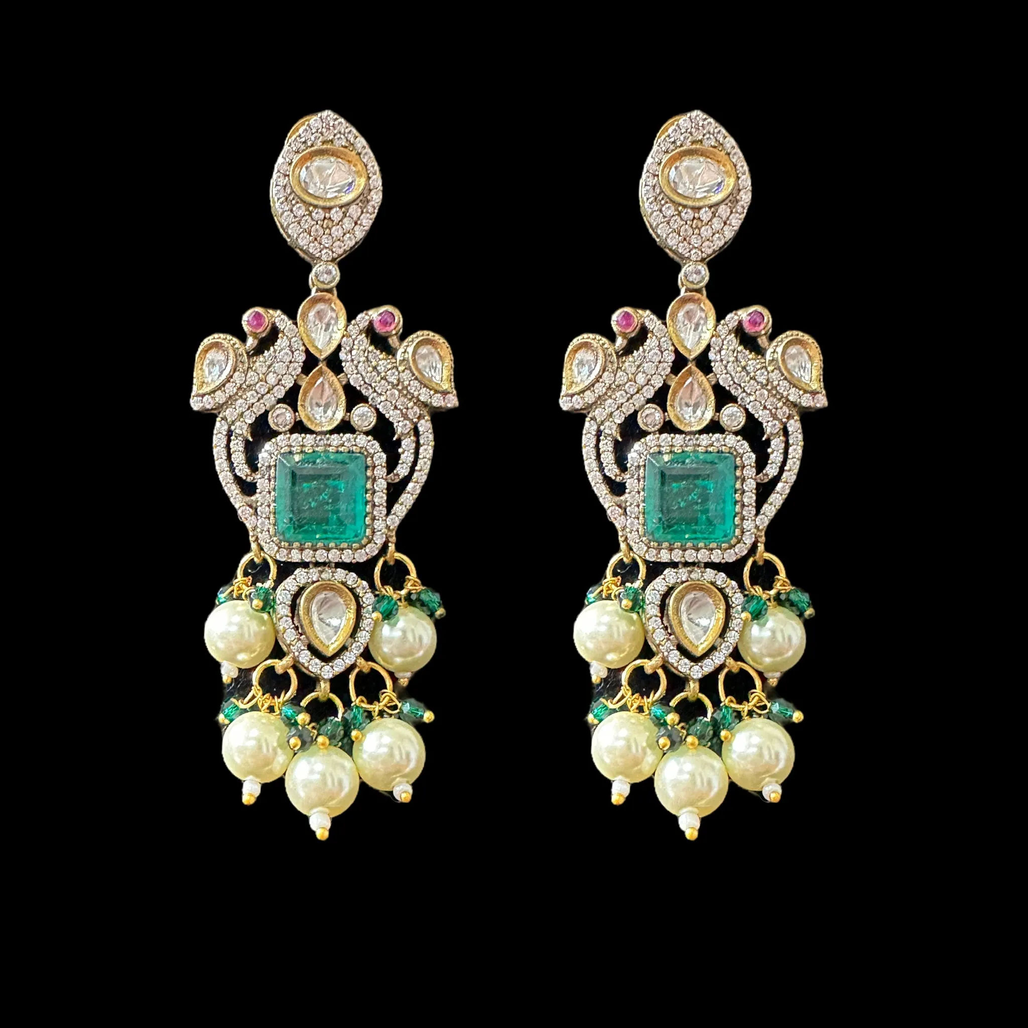 DNS84 Victorian inspired necklace with earrings in green ( READY TO SHIP)