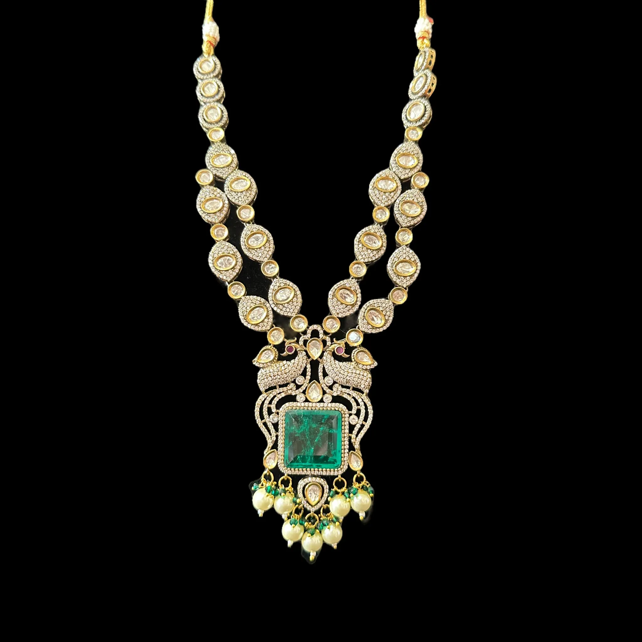 DNS84 Victorian inspired necklace with earrings in green ( READY TO SHIP)