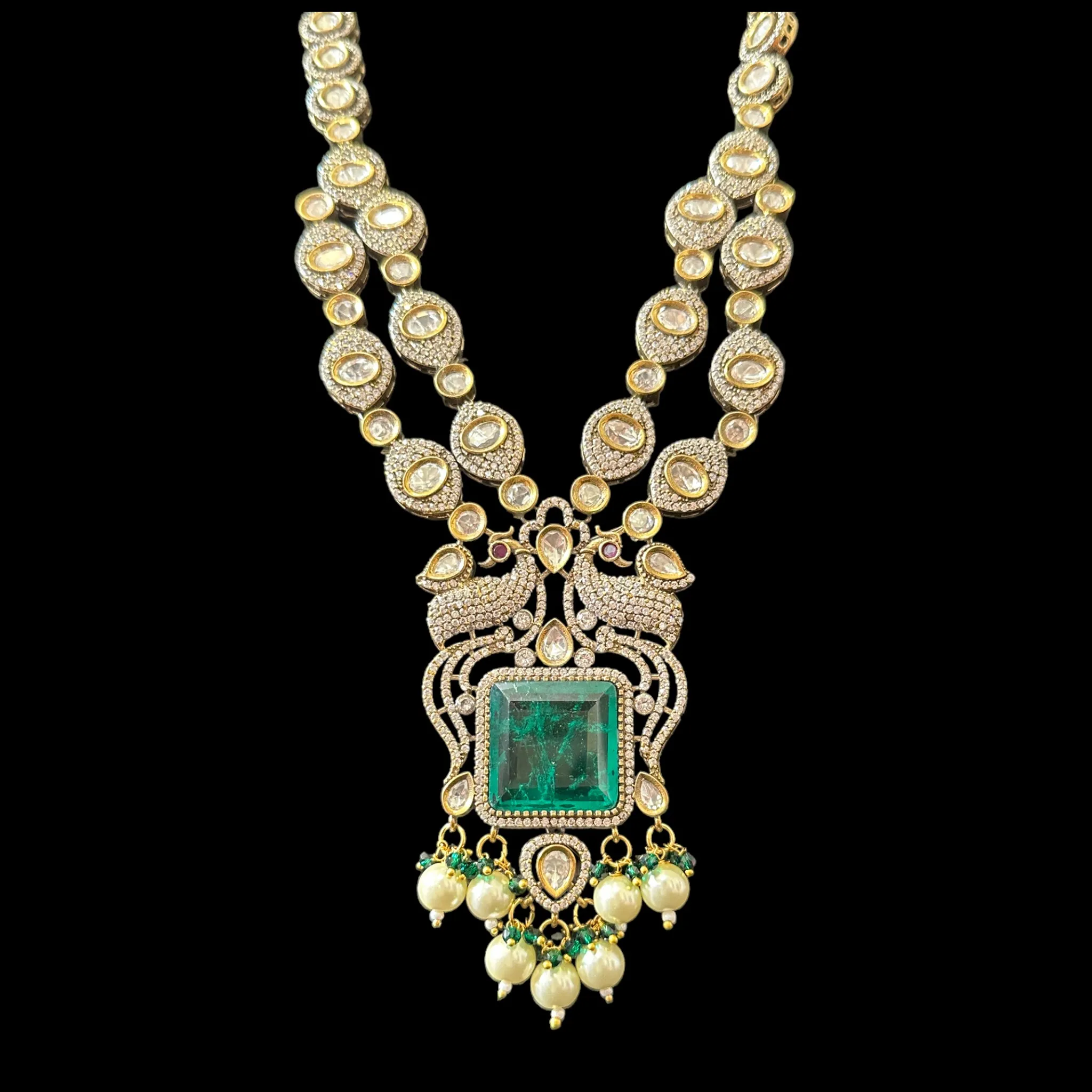 DNS84 Victorian inspired necklace with earrings in green ( READY TO SHIP)
