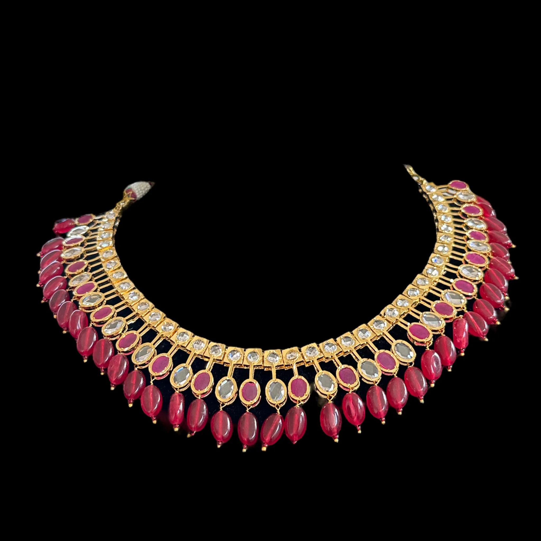 DNS91 gold plated necklace with ruby beads ( READY TO SHIP )