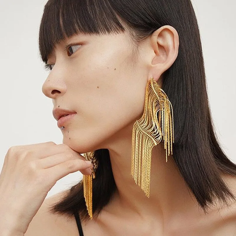Dolce Willow Tree Drapery Tassel Earrings - Gold or Silver
