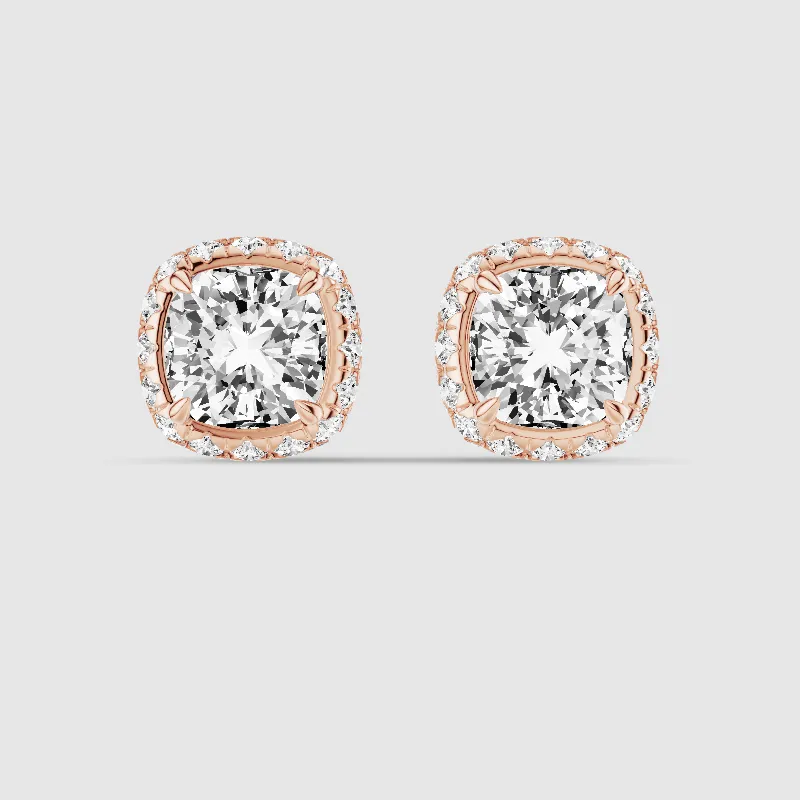 Donut Halo Lab Grown Diamond Studs-Cushion