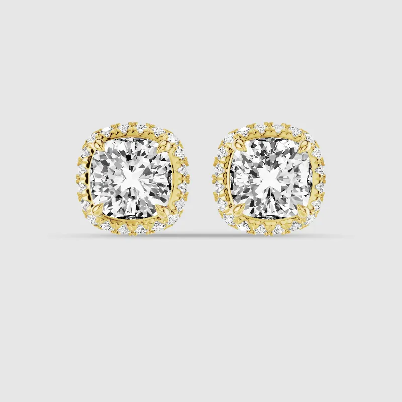 Donut Halo Lab Grown Diamond Studs-Cushion
