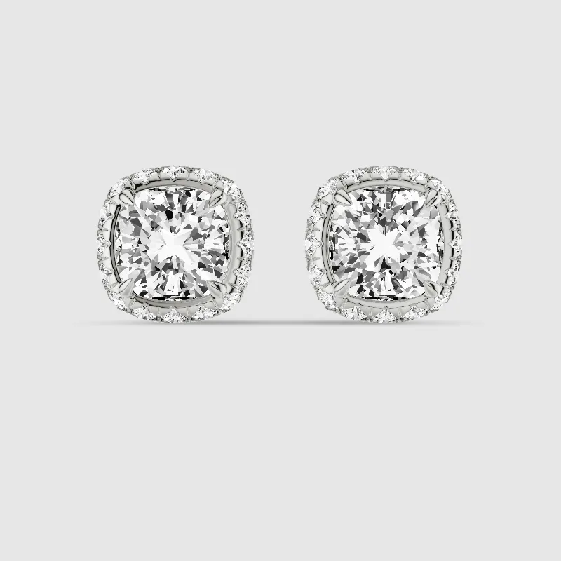 Donut Halo Lab Grown Diamond Studs-Cushion