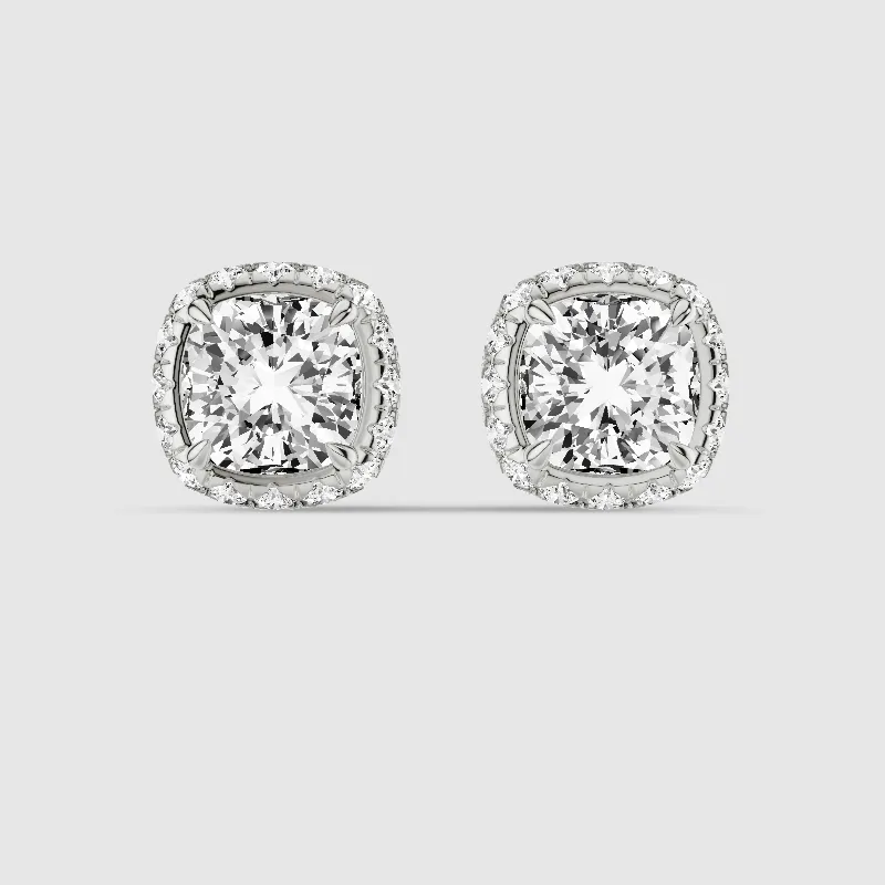 Donut Halo Lab Grown Diamond Studs-Cushion