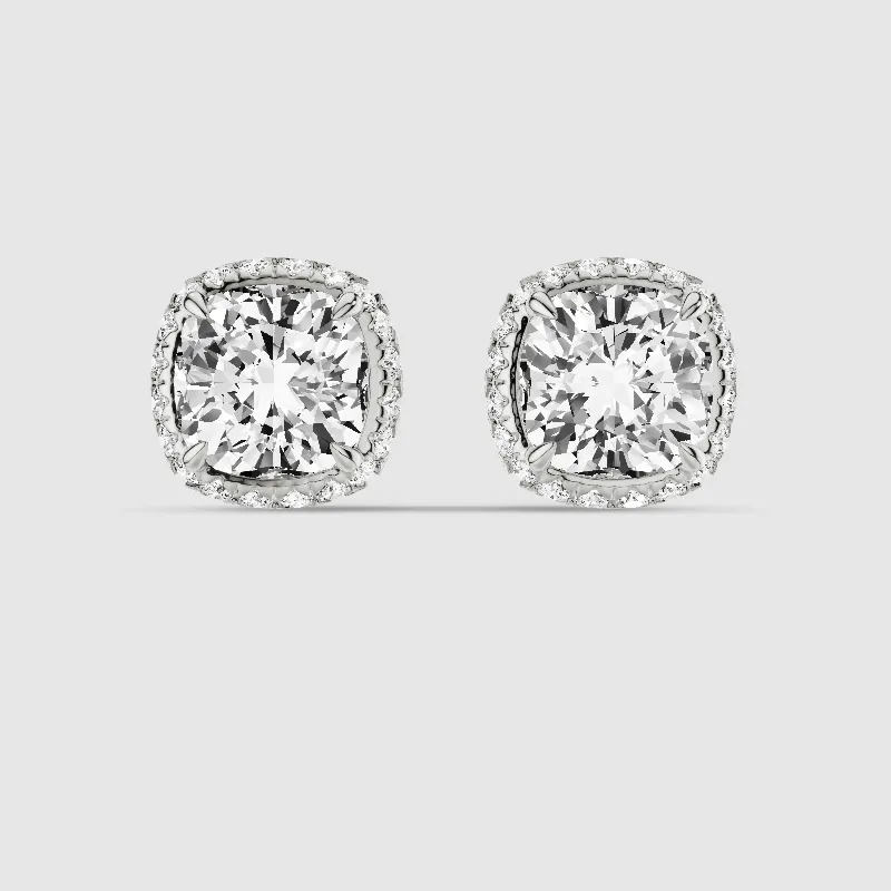 Donut Halo Lab Grown Diamond Studs-Cushion