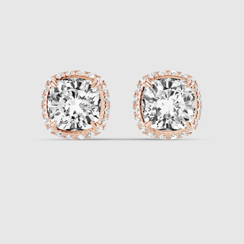 Donut Halo Lab Grown Diamond Studs-Cushion