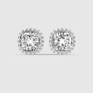 Donut Halo Lab Grown Diamond Studs-Cushion