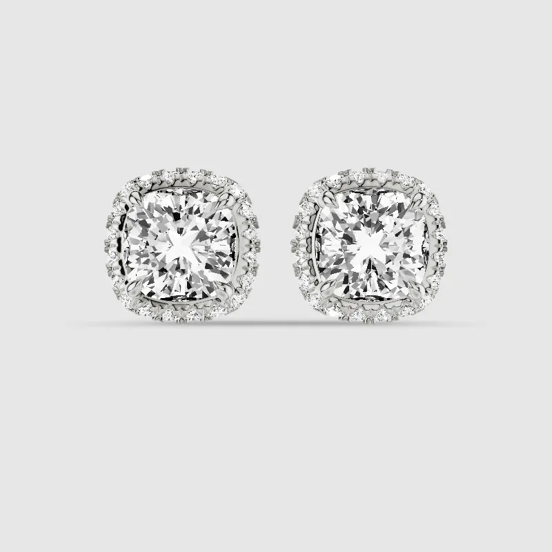 Donut Halo Lab Grown Diamond Studs-Cushion