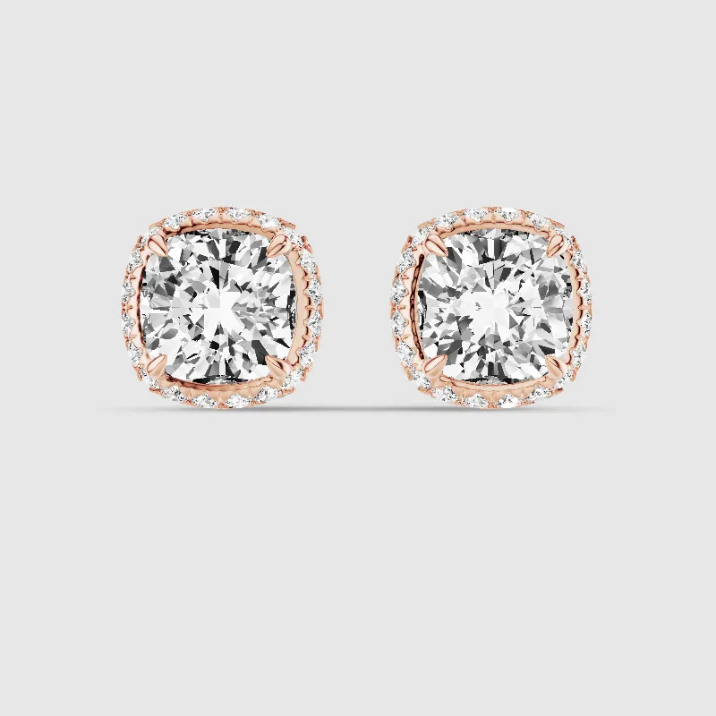 Donut Halo Lab Grown Diamond Studs-Cushion