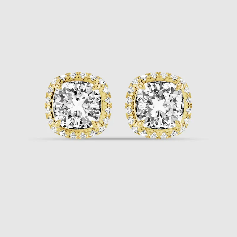 Donut Halo Lab Grown Diamond Studs-Cushion