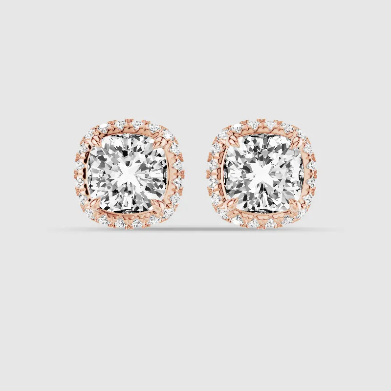 Donut Halo Lab Grown Diamond Studs-Cushion