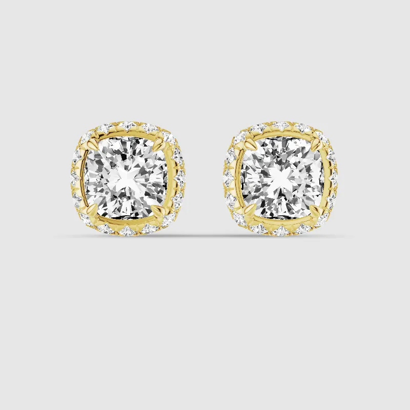 Donut Halo Lab Grown Diamond Studs-Cushion