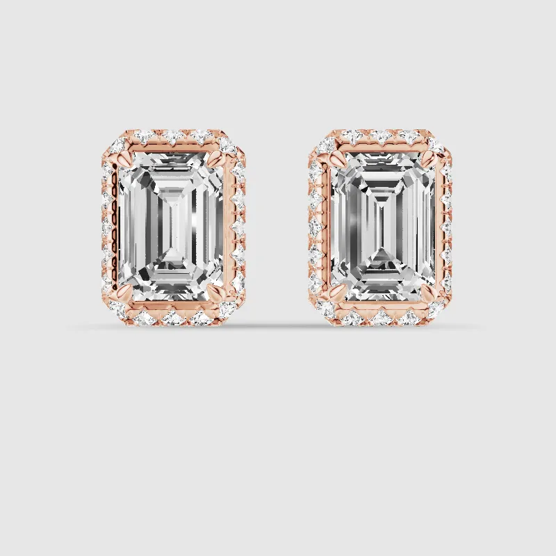 Donut Halo Lab Grown Diamond Studs-Emerald Cut