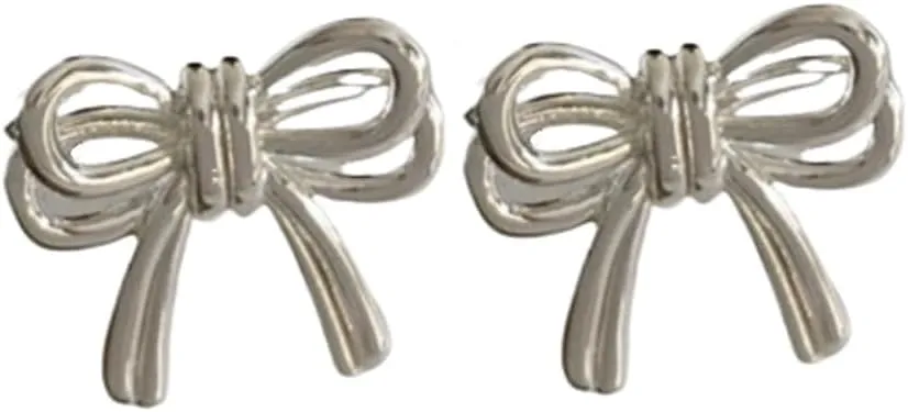 Double Layered Bow Stud Earrings for Women Minimalist Ribbon Knot Chunky Earrings Fashion Jewelry for Women Christmas Eve Xmas