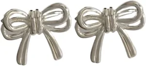 Double Layered Bow Stud Earrings for Women Minimalist Ribbon Knot Chunky Earrings Fashion Jewelry for Women Christmas Eve Xmas