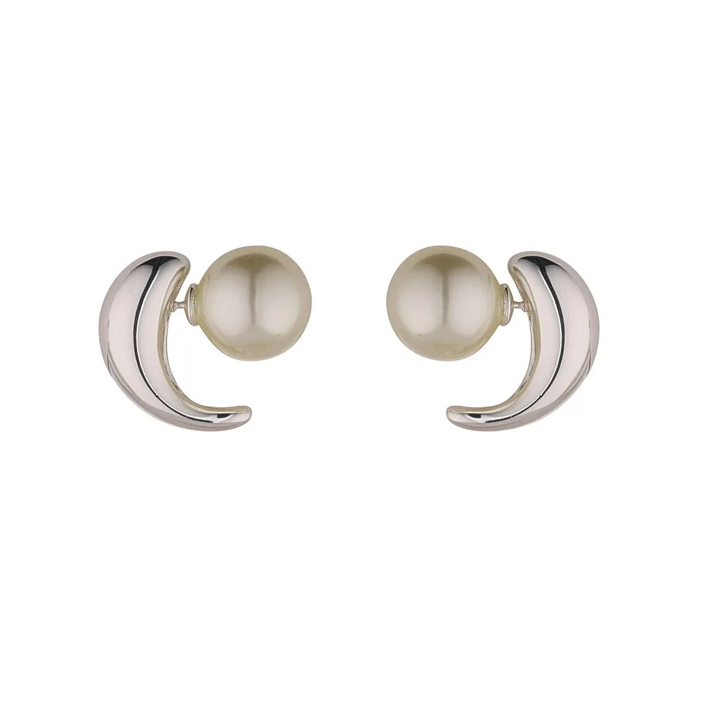 Double Sided Faux Pearl & Silver Plated Earrings
