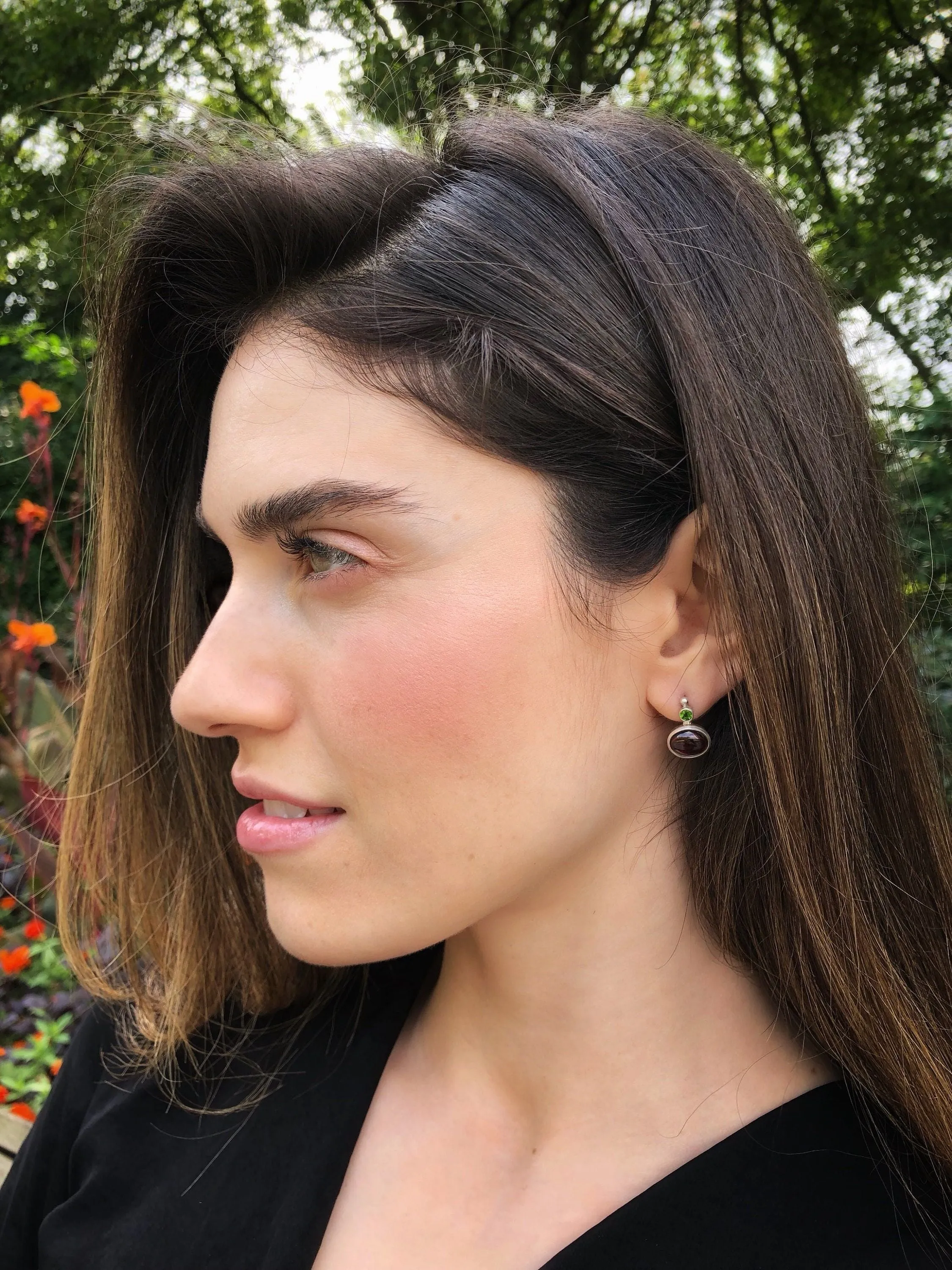 Drop Garnet Earrings - Red Oval Earrings - Vintage Drop Earrings