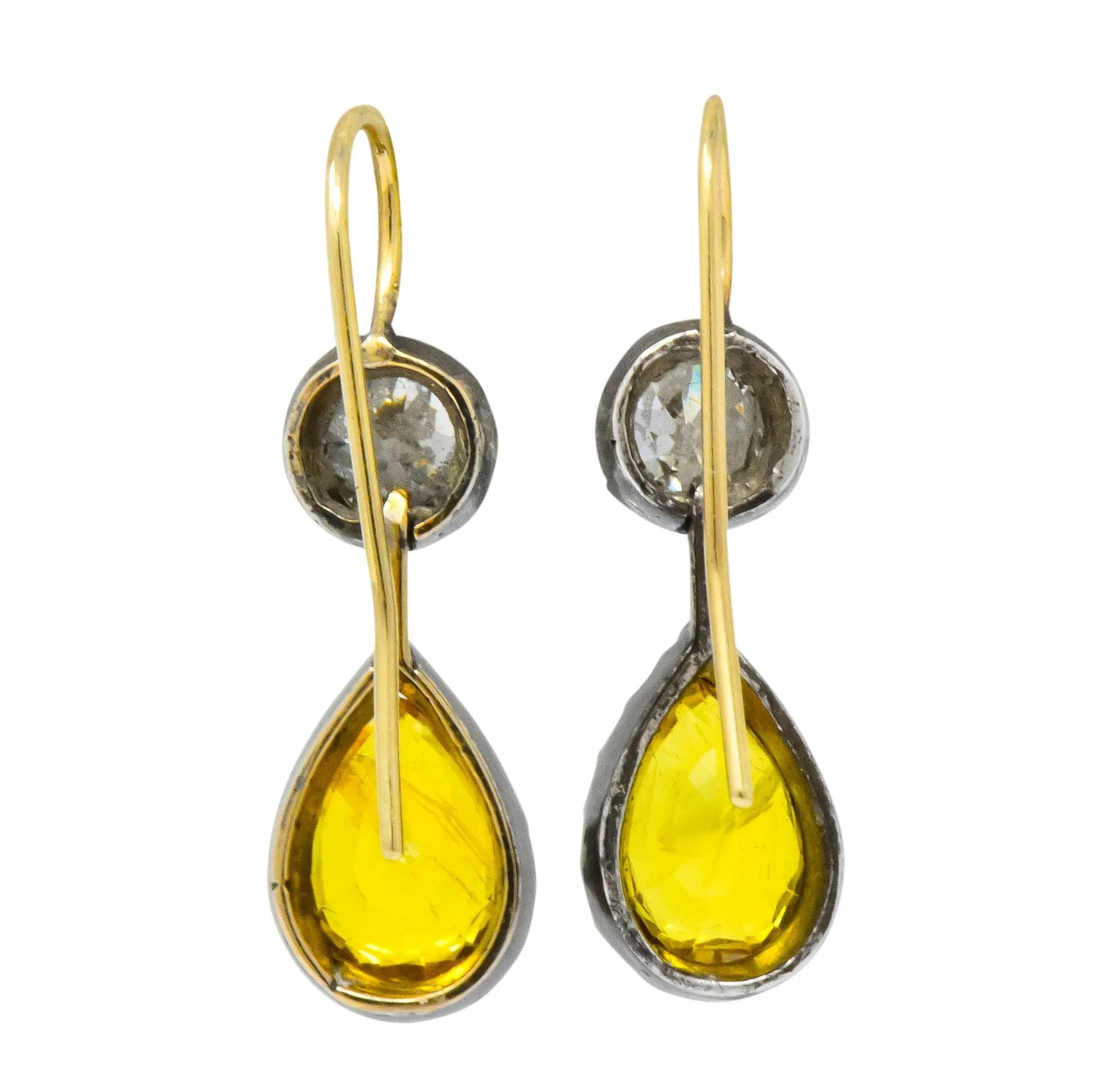 Early Victorian 1840's 5.30 CTW Sapphire Diamond Silver Gold Drop Earrings