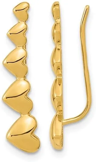 Earrings-14k Gold Heart Polished Ear Climber Earrings