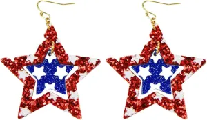 Earrings for Ears Hoops Red White And Blue Five Pointed Star Exaggerated Geometric European And Holiday (Red, One Size)