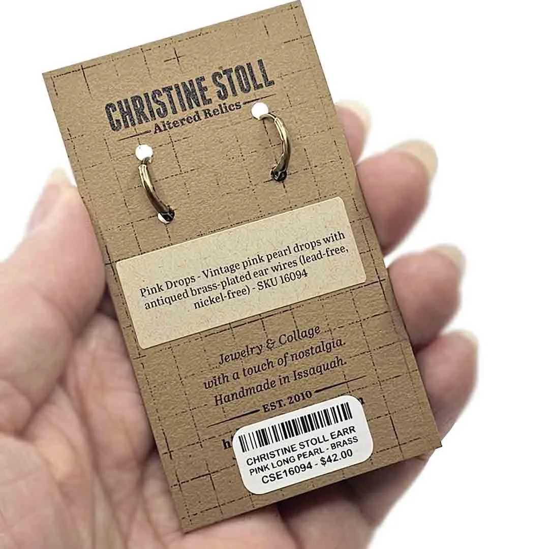 Earrings - Long Pearl Drops Soft Pink (Brass or Steel) by Christine Stoll | Altered Relics