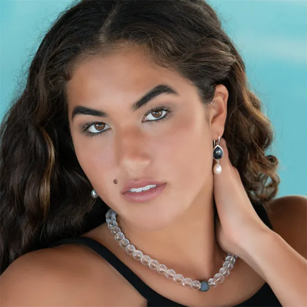 Earrings - Oval Raw Yellow Sapphire & Pearl Sterling Silver New Collection