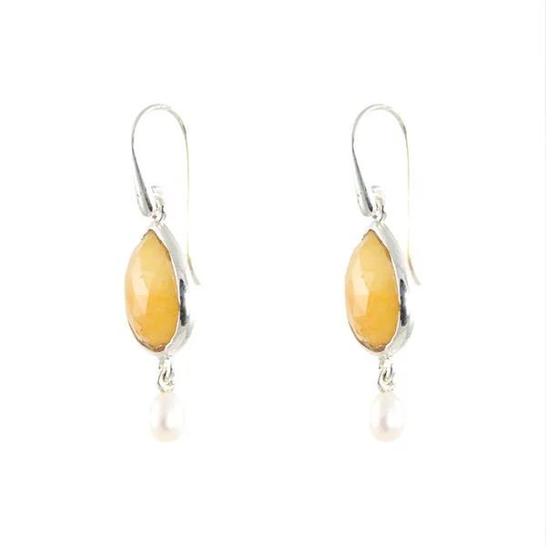 Earrings - Oval Raw Yellow Sapphire & Pearl Sterling Silver New Collection