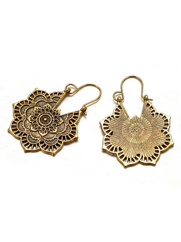 Earrings - Vintage Ethnic Metal Cutout Floral Flower